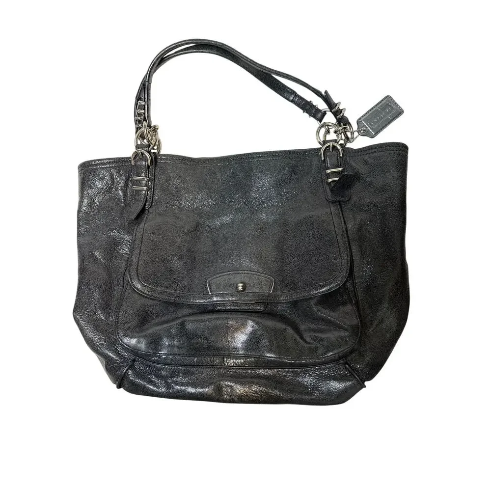 Coach Black Metallic Kristin Pinnacle Leather Classic Tote